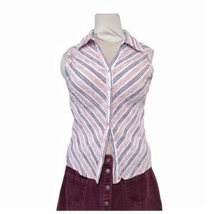 FADED GLORY Sleeveless Stretchy Cotton Top Red White Blue V-neck Shirt Size 8/10